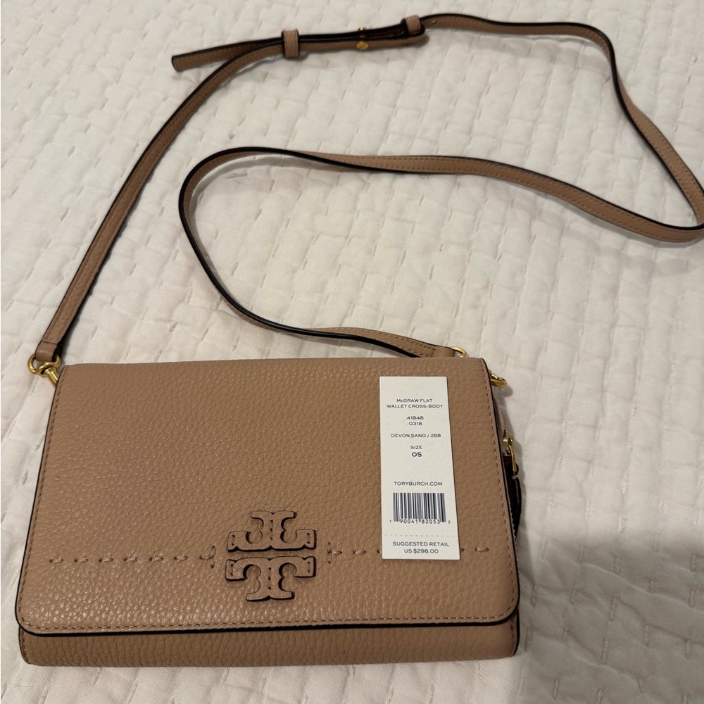 Tory Burch Tan Leather Crossbody Bag with Logo